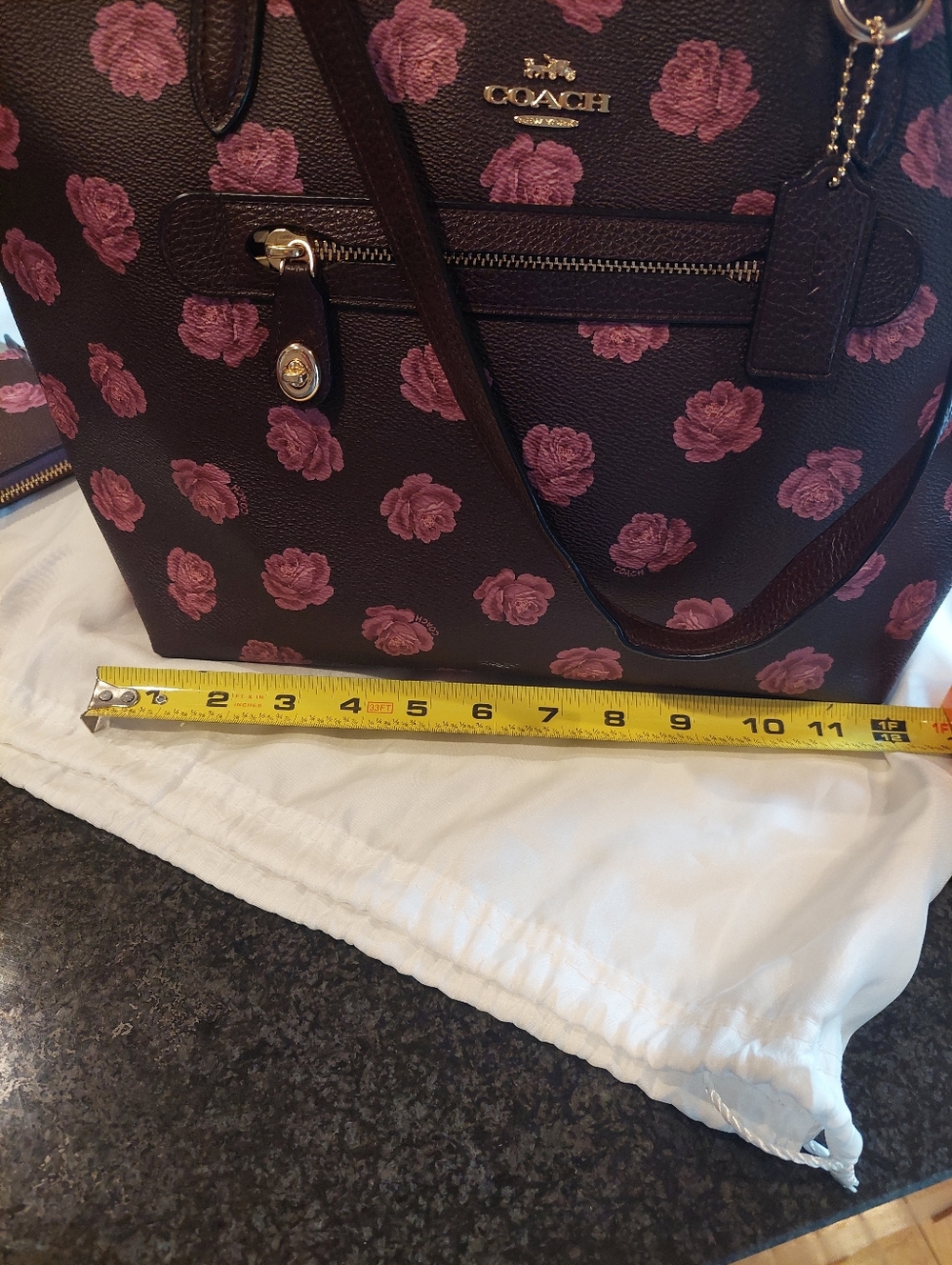 Coach Plum Tote and Matching Wallet with Pink Rose Print - Picture 3 of 12